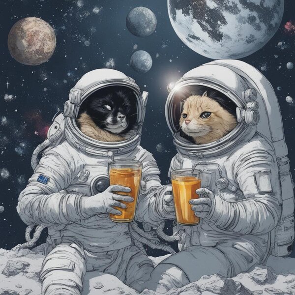 биба и боба в космосе, пьют березовый сок с мякотью_Kandinsky 3.0.jpg